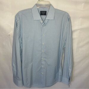 Nordstrom Shirt Mens 16 34/35 Blue Check Trim Fit Smartcare Dress Long Sleeve
